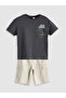 Printed Boys' T-Shirt and Pocketed Shorts 2-Piece Set - 3