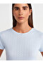 31795 Bow Detailed Short Sleeve Contrast T-Shirt-Light Blue - 3