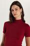 Women's Standard Fit Short Sleeve Half Turtleneck Burgundy Blouse - 3