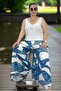 High Waist Elastic Pocketed Asymmetric Leg Summer Cotton Viscose Pants Skirt - 6