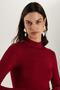 Women's Regular Fit Classic Cut Viscose Fabric Turtleneck Burgundy Blouse - 2