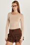 Women's Slim Fit Slim Fit Long Sleeve Viscose Beige Blouse - 5