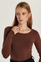 Women's Slim Fit Slim Fit Long Sleeve Viscose Brown Blouse - 4