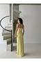 Yellow Stone Embroidered Slit Strapless Evening Dress - 4