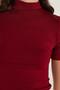 Women's Standard Fit Short Sleeve Half Turtleneck Burgundy Blouse - 4