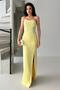 Yellow Stone Embroidered Slit Strapless Evening Dress