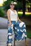High Waist Elastic Pocketed Asymmetric Leg Summer Cotton Viscose Pants Skirt - 8