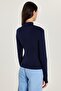 Women's Regular Fit Classic Cut Viscose Fabric Turtleneck Navy Blue Blouse - 5