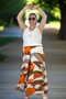 High Waist Elastic Pocketed Asymmetric Leg Summer Cotton Viscose Pants Skirt - 7