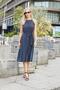Women's Silky Modal Combed Cotton Fabric Deep Sleeveless Shoulder Accessory Pocket Lined Dress with Belt-Dark Blue - 2