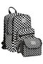 Primary and Secondary School Backpack and Nutrition Set - Black and White Checkered for Girls