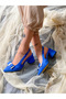 Pari̇ Cobalt Blue Cow Suede Bow 5 cm Heel Sandals Shoes - 5
