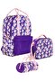 Double Stripe Girl's Primary School Triple School Bag Set - Purple - Floral Pattern
