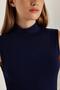 Women's Regular Fit Classic Cut Viscose Fabric Turtleneck Zero Sleeve Navy Blue Blouse - 4