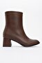 Plain Stitched Zippered Women's Heeled Boots Brown Skin - 2
