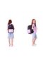 Girl's Line Patterned Three-Eye Primary School Bag and Pen Holder Set - Black Purple - 3