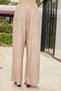 Women's Linen Look Lycra-Free High Waist Elastic Waist Side Pockets Wide Leg Palazzo Trousers-Stone - 7