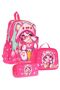 Four Compartment School Bag + Lunch + Pen Holder Set (Cat Eating Ice Cream - Girl - Pink)