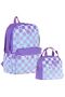 Nature Purple Blue Daisy and Square School Bag and Thermal Insulated Nutrition Set - Girl
