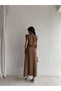 Women's Waist Buckle Detail Front Buttoned Linen Shirt Midi Length Summer Dress - 3