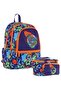 Men's School Bag and Lunch Bag Set Football Printed - Navy Blue Orange