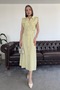 Women's Waist Buckle Detail Front Buttoned Linen Shirt Midi Length Summer Dress
