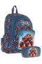 (L5282+L8282) Three-Eye Boys School Bag and Pencil Bag Set - Green Red Off-Road Vehicle