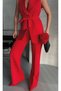 Women's Shawl Collar and Belted Vest Pants Suit Red - 6