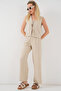 Women's Linen Look Zero Sleeve Double Suit 6746 - Beige - 3