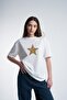 Premium Quality Cotton Combed - Oversize Women's T-Shirt – Summer – Leopard Star Printed – White T-Shirt