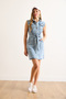 Women's Medium Blue Belted Pocket Mini Denim Shirt Dress Elb-19002479 - 2