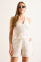 Women's White Elastic Waist Pocket Lined Fisto Shorts Shrt-19000068 - 4