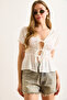 Women's White Lace Detailed Sleeve Elastic Crinkle Blouse Blz-19003057 - 3