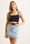 Women's Light Blue Mini Denim Skirt with Pockets Etk-19000338 - 4