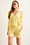 Women's Yellow Elastic Waist Pocket Textured Shorts Shrt-19000066 - 2