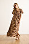 Women's Camel Brown Buttoned Belted Maxi Viscose Shirt Dress Elb-19002382 - 2