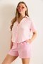 Women's Pink V-Neck Short Sleeve Muslin Shirt Gml-19001369 - 3