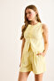 Women's Yellow Pocket Woven Viscose Content Shorts Shrt-19000067 - 3