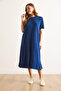 Women's Navy Blue Slit Sequin Detailed Flowing Dress Elb-19002483 - 3