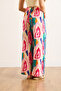 Women's Pink Blue Elastic Waist Patterned Viscose Palazzo Trousers Pnt-19000356 - 7