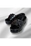 Silk Women's Black Patent Leather Wedge-Heeled Stone Platform Soft Orthopedic Sole Slippers