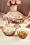 Rita 3-Piece Glass Bowl Set with Brown Gold Mesh