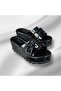 Silk Women's Black Patent Leather Wedge-Heeled Stone Platform Soft Orthopedic Sole Slippers - 2