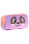 Kids Three Compartment Purple Salmon, Panda Patterned, Girls' School Pen Holder - L8233