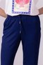 Women's Mid-Waist Trousers with Pockets - Navy Blue - 2