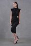 Women's Black Crepe Fabric Stand Collar Accessory Detail Draped Midi Evening Dress Graduation Dress 4409 - 8