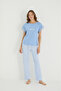 Lace Detailed Sleeves Letter Printed Striped Pajama Set