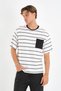 Crew Neck Striped T-Shirt with Pocket Detail