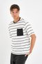Crew Neck Striped T-Shirt with Pocket Detail - 3