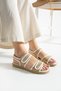 Women's Daily Single Velcro Straw Detailed Sandals Summer Anti-Sweat Comfortable Sole Linen Slippers - 3